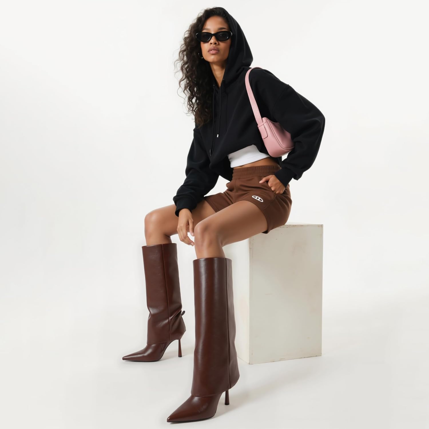 Modatope Fold Over Knee High Boots Women Pointed Toe Stiletto Heel Tall Boots Side Zipper Womens Dressy Boot - Image 2