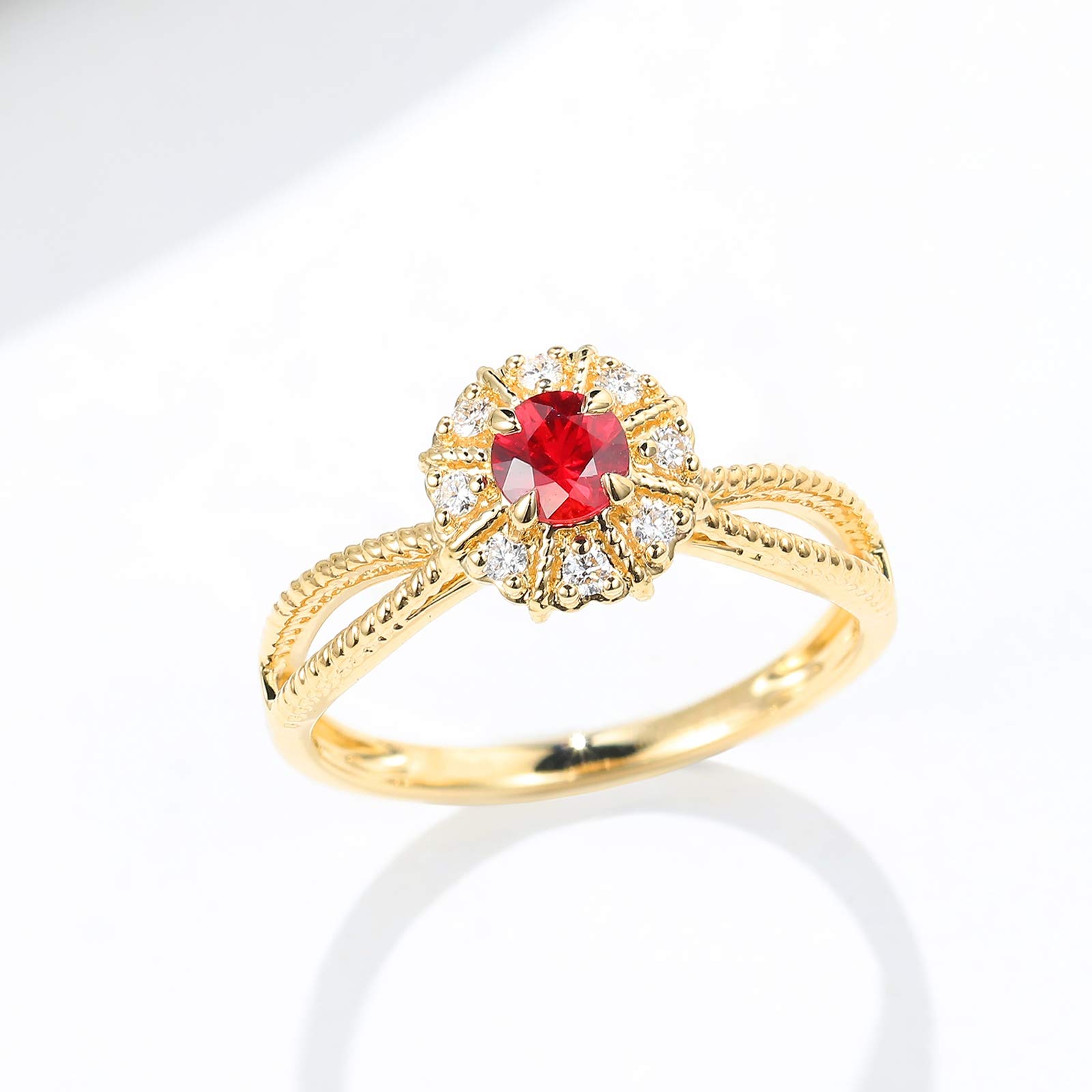 Daesar Anelli Oro Donna Giallo 18K Anello Donna Fidanzamento 0.25ct Sole Rubino X Forma Anello Celtico Rotonda Anelli di Matrimonio in Oro
