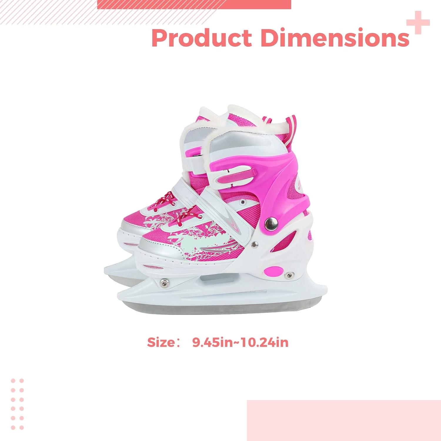 Ice Skates Adjustable for Kids, Beginner Ice Skates Mesh Breathable, Blades Carbon Steel, Liner Cushioned Warm, Support Ankle Protective, Sizes 39-42