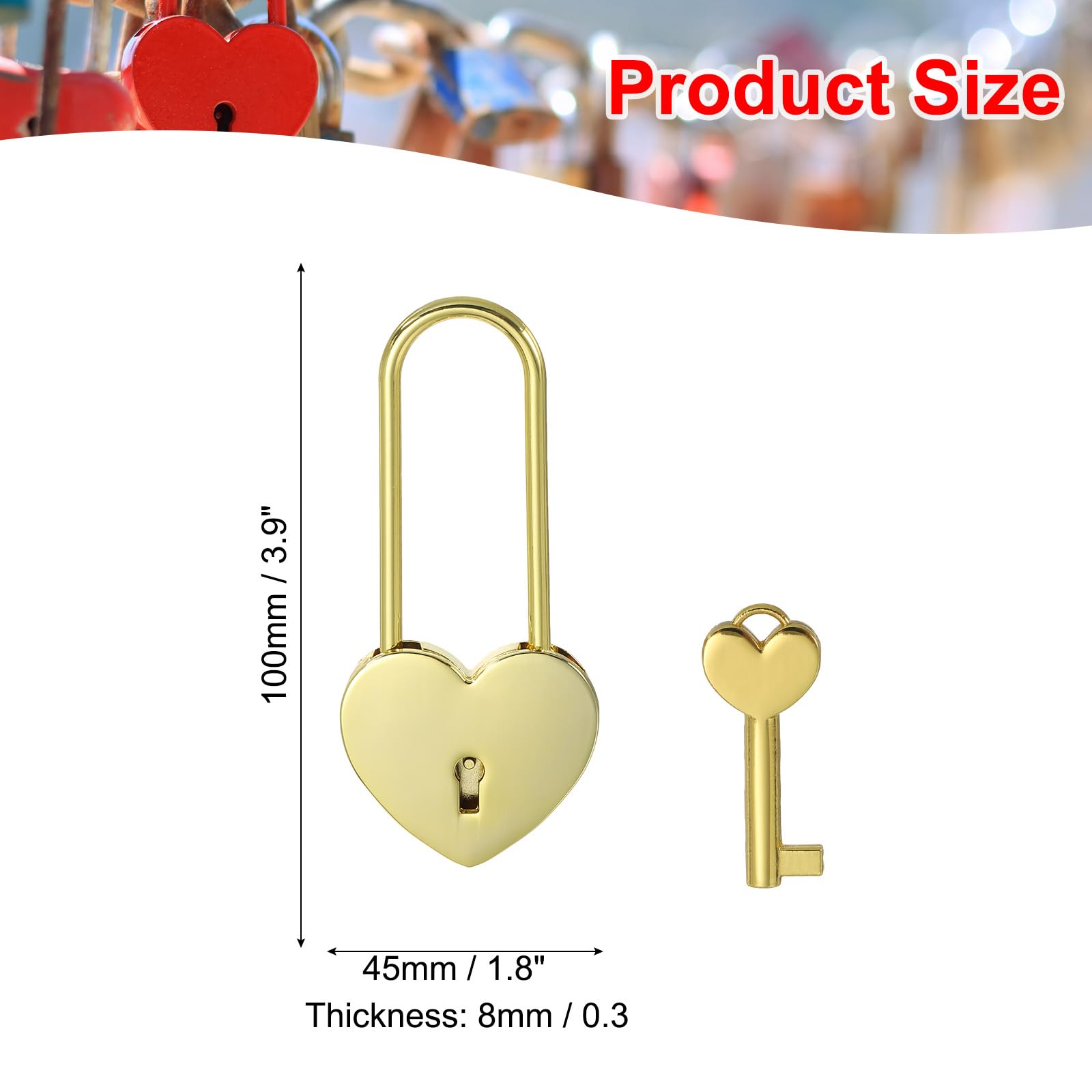 PATIKIL 3.9 Inch Love Locks Heart Padlock with Key Set - Image 2