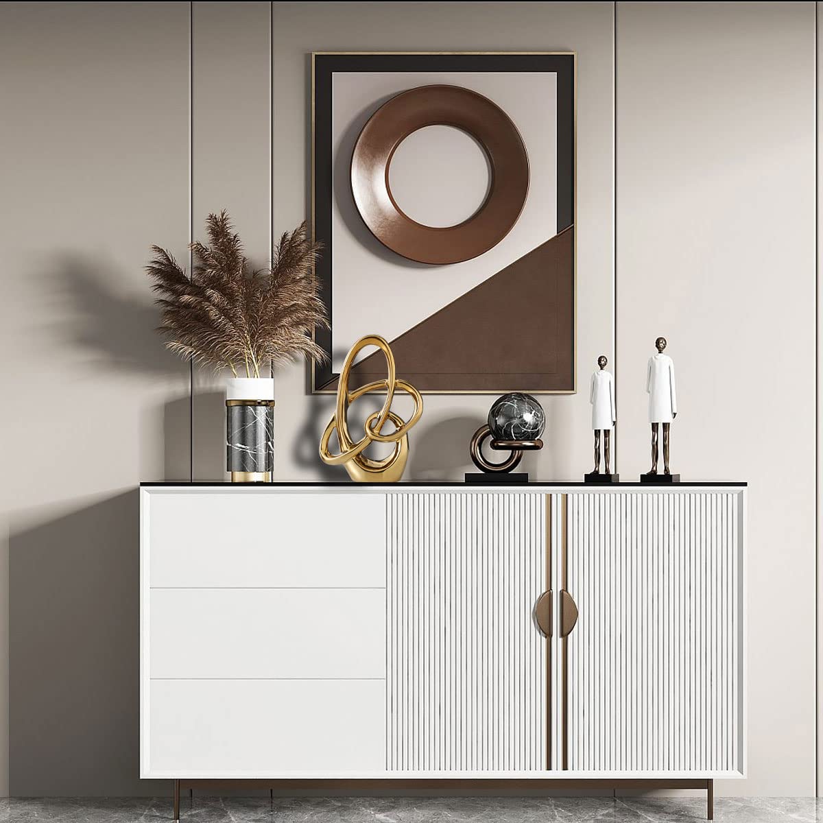 Statua in ceramica con decorazioni moderne in oro - Figurina astratta di accento domestico per soggiorno, camera da letto, ufficio, mensola, mensola del camino - Decorazione di nozze