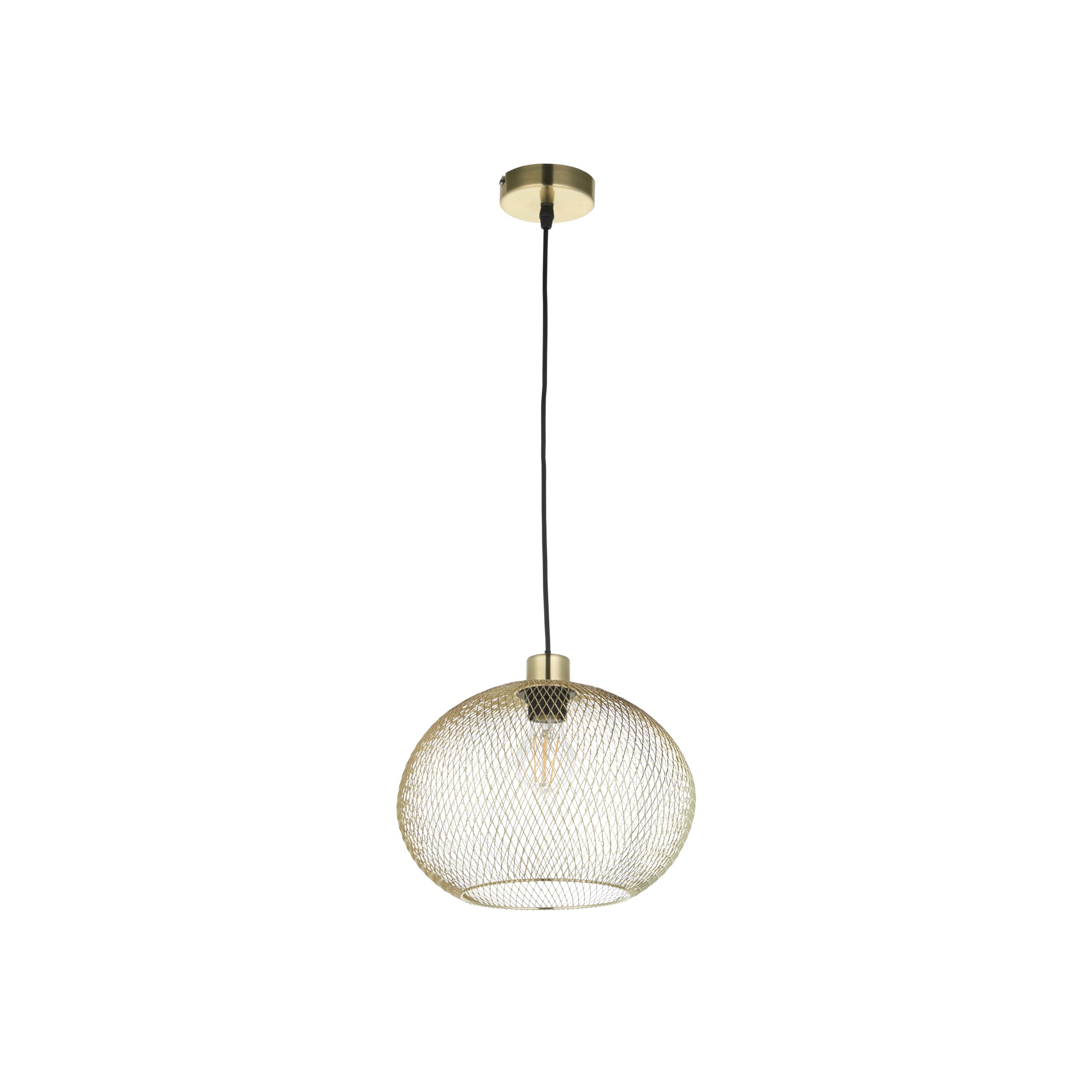 firstchoicelighting Modern Gold and Black Ceiling Pendant Light Fitting, Metal Mesh Shade, Kitchen Dining Living Bedroom Lighting, Diameter 30cm, Height Adjustable, Dimmer and LED Compatible
