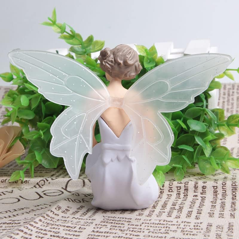 Miniatura 5 de Acxico 3 figuras de juguete de resina de dibujos animados de ángel blanco, adornos de jardín, flores voladoras, hadas, decoración de pastel de coche