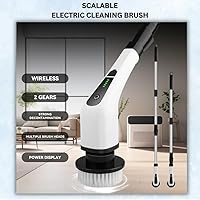 Vista 8 de Limpiador eléctrico giratorio, cepillo de limpieza inalámbrico con 8 cabezales reemplazables, mango ajustable, limpiador eléctrico de doble