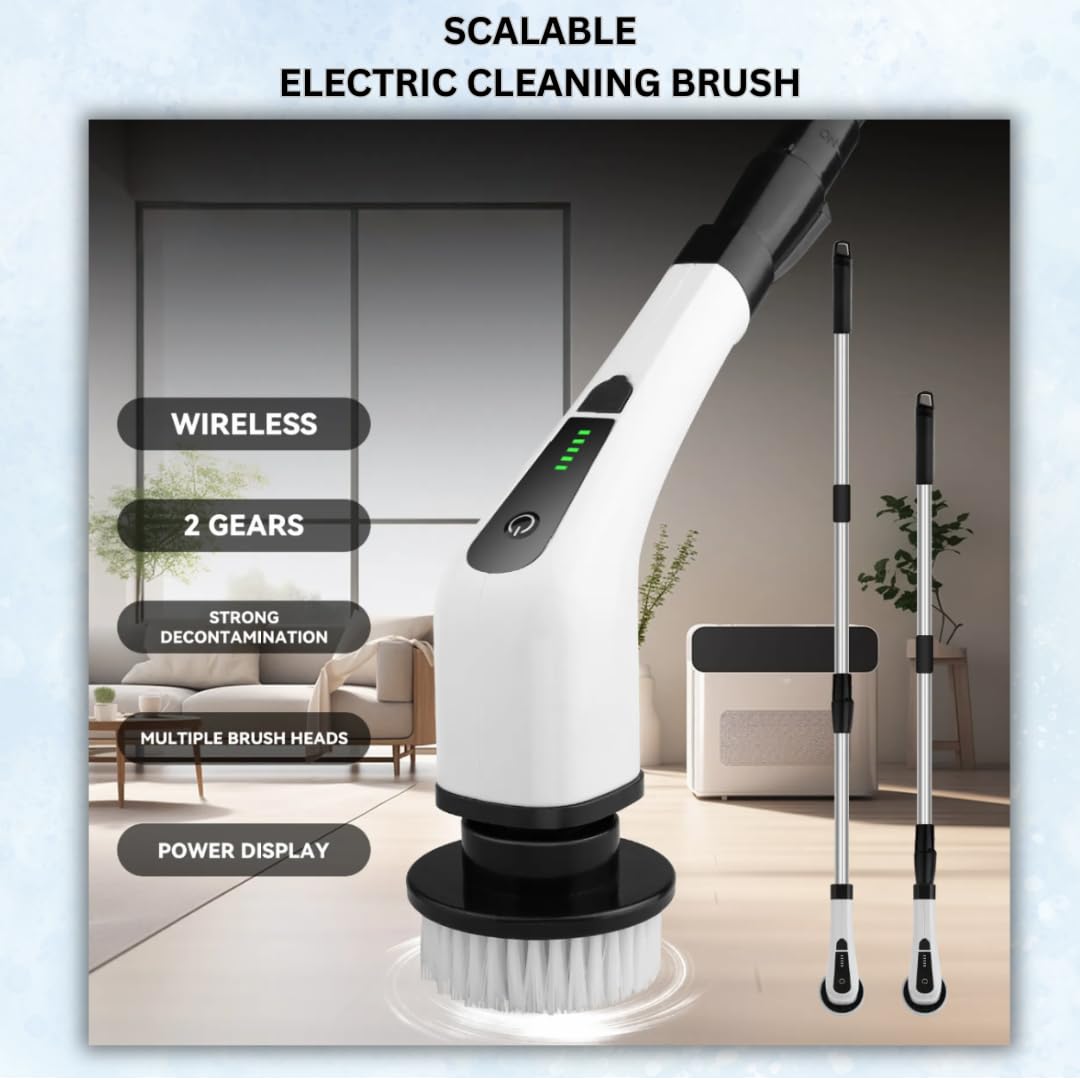 Limpiador eléctrico giratorio, cepillo de limpieza inalámbrico con 8 cabezales de cepillo reemplazables para bañera, baldosas de piso, baño, cocina, limpiador eléctrico de doble velocidad, mango 8