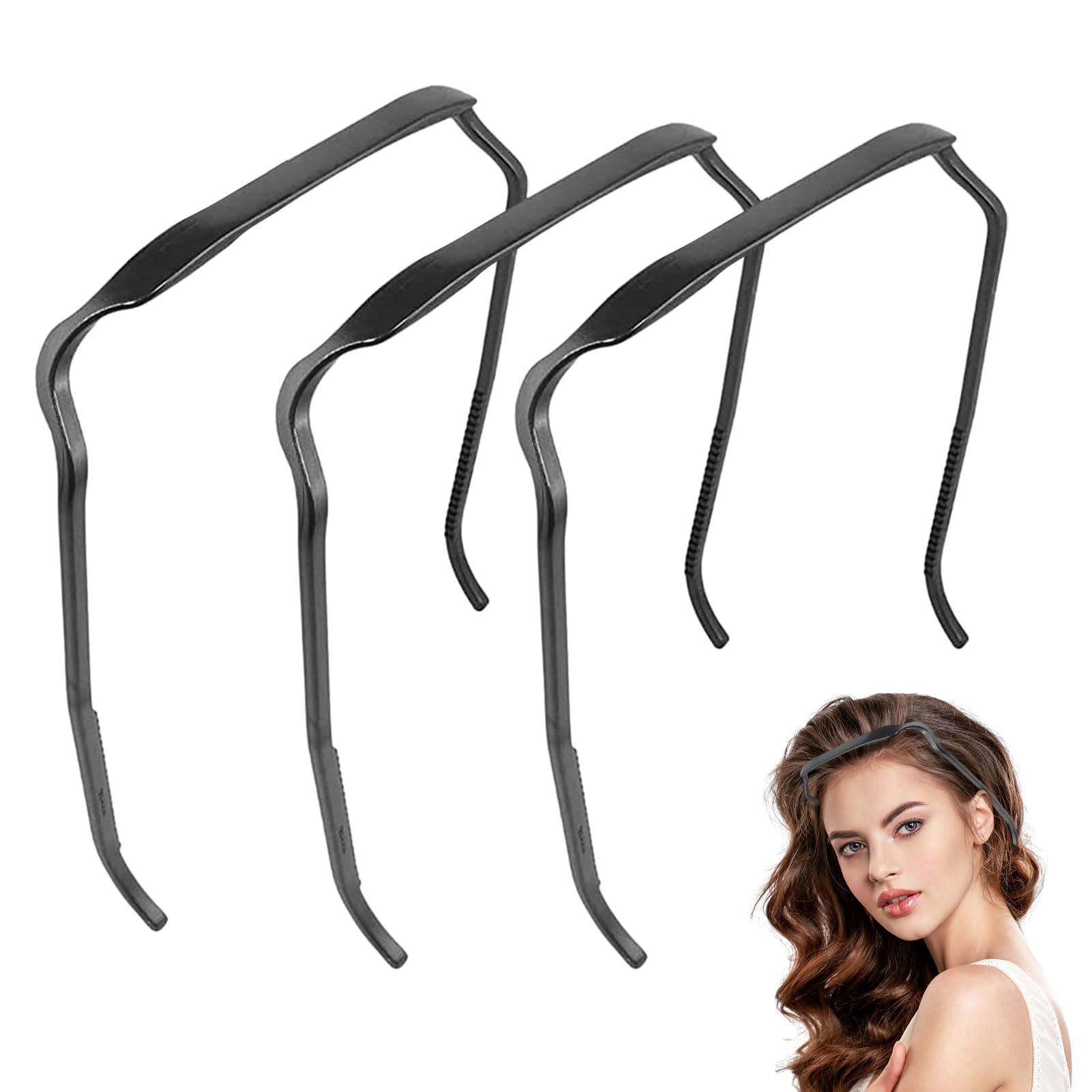 3PCS Sunglasses Headband Headband Like Sunglasses Plastics Square Headband Sunglass Headband Hairstyle Tool Unisex Sport Wavy Universal DIY Hair Accessories for Girls Women (Black)