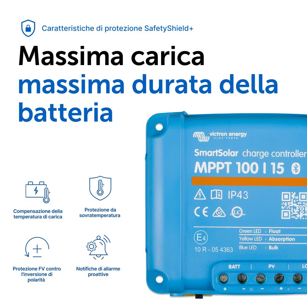 Victron Energy SmartSolar MPPT 100V 15 amp 12/24-Volt Regolatore di Carica Solare (Bluetooth)