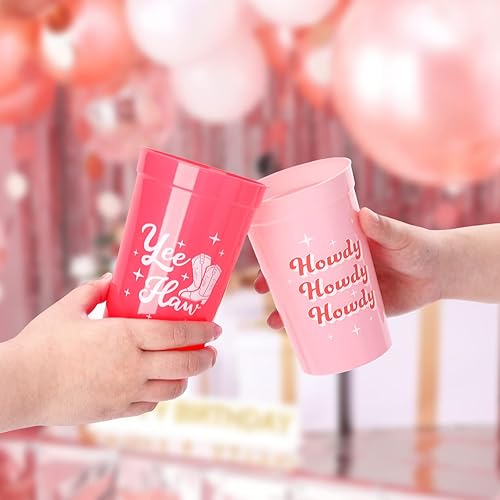 Miniatura 5 de Tuitessine Paquete de 12 vasos de plástico reutilizables para fiesta de despedida de soltera, discoteca y vaquera, para niñas, viajes, estadio,