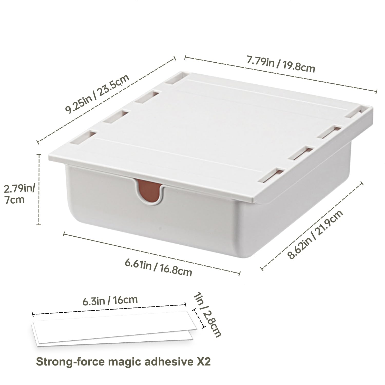 FRETONBA Cassetto Sotto Scrivania, Cassetto Medio Autoadesivo, Cassetto Organizer Cassetti Nascosto Adesivo Da Scrivania per Casa e Ufficio, Bianco