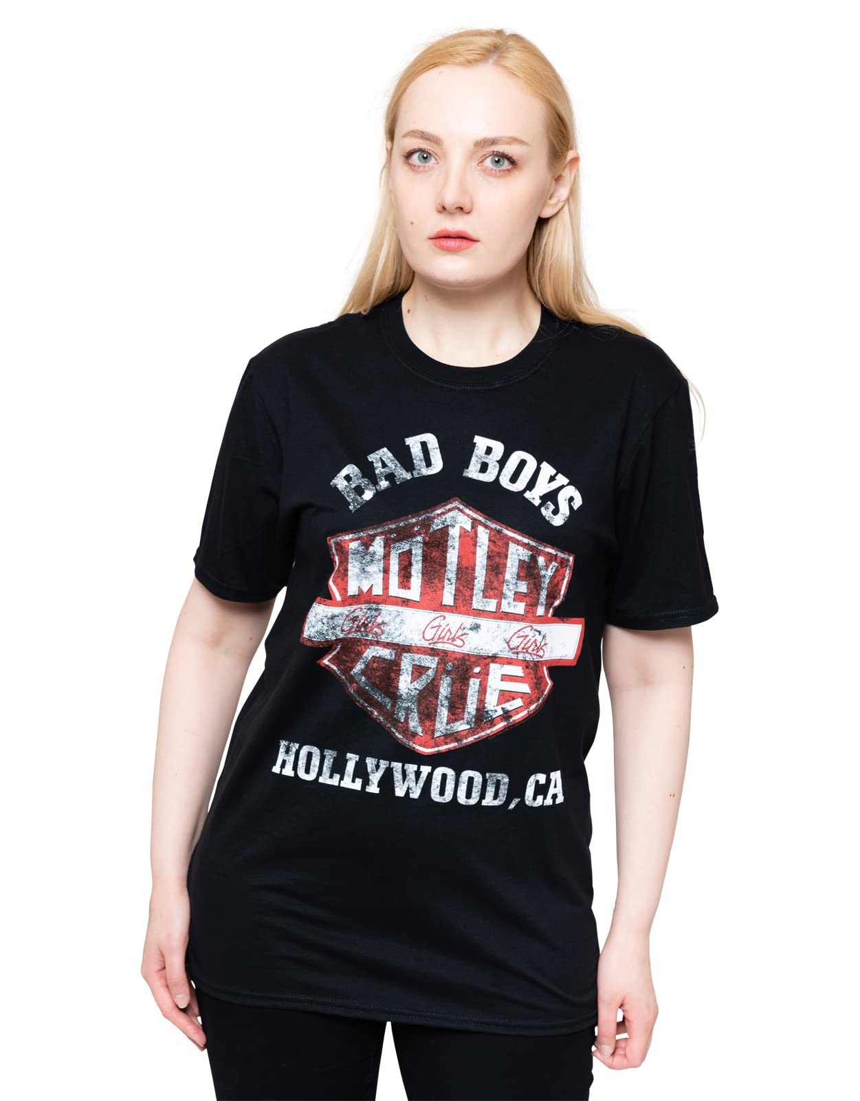 Motley Crue T Shirt Bad Boys Shield Distressed Band Logo Official Unisex Black XL