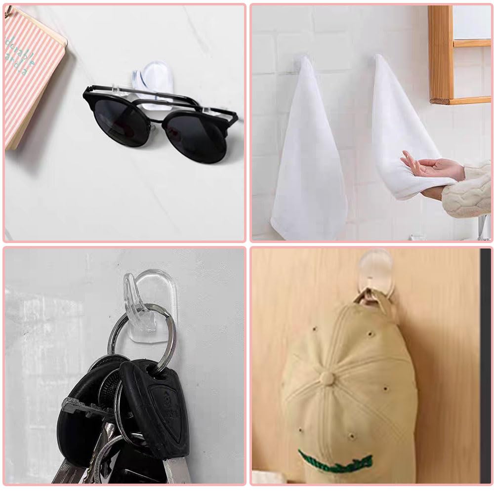 Sufune 10 Ganchos de Pared Adhesivos Transparentes para Colgar Ganchos sin Costura Reutilizables Transparentes Colgadores Adhesivos Pequeños de con Pegatinas sin Marcas para Cocina