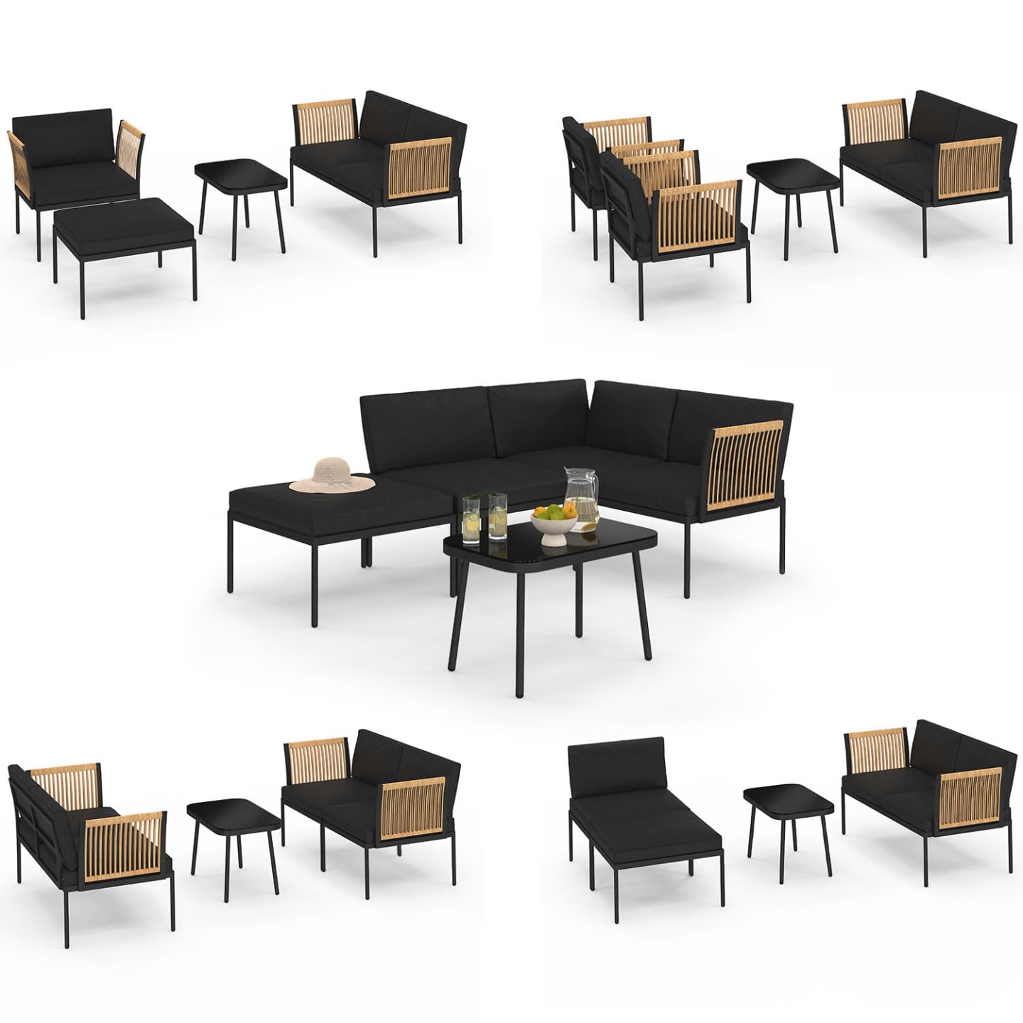 IDMarket - Salon de Jardin Bas Rio 4 Places modulable