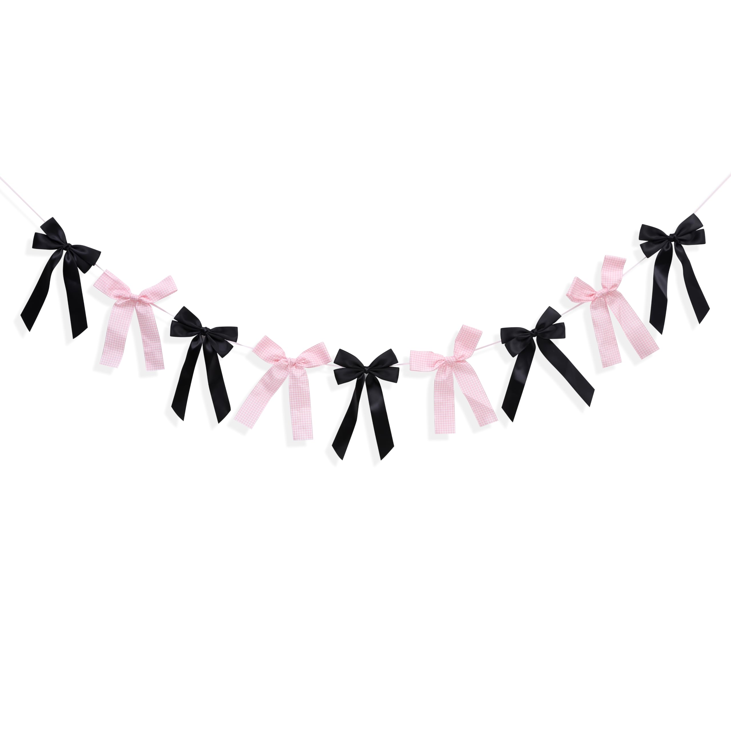 Pink and Black Bow Garland for Bachelorette Party Decorations - Girls Coquette Birthday Decors, Bow Party Decor Banner for Bridal Shower, Wedding