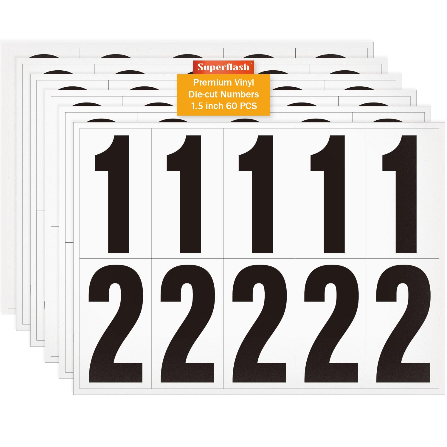 Photo 1 of 1.5 inch Self Adhesive Numbers for Mailbox, House Numbers, Reflective Mailbox Number, Trash Cans Number, for Outside, 60 PCS (Black/White)