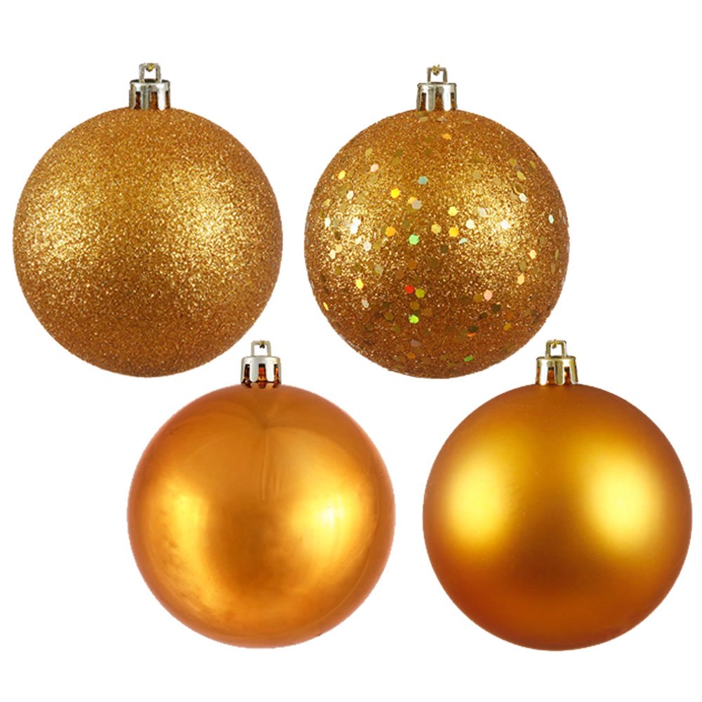 Vickerman 6" Antique Gold 4-Finish Ball Ornament Assortment, 4 per Box