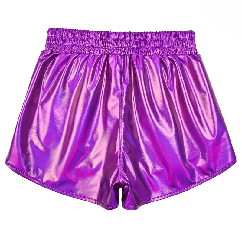 Image of Perfashion Women's Metallic Shiny Shorts Sparkly Hot Yoga Outfit