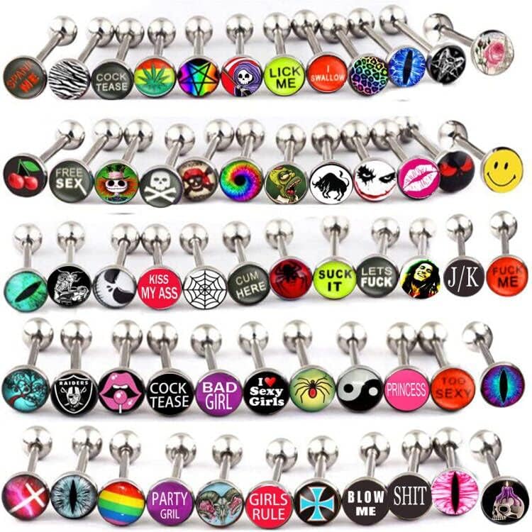 Suotarn30pcs Surgical Steel Tongue Ring Barbell Bars 14 Gauge Body Piercing Jewelry Lot Men Women