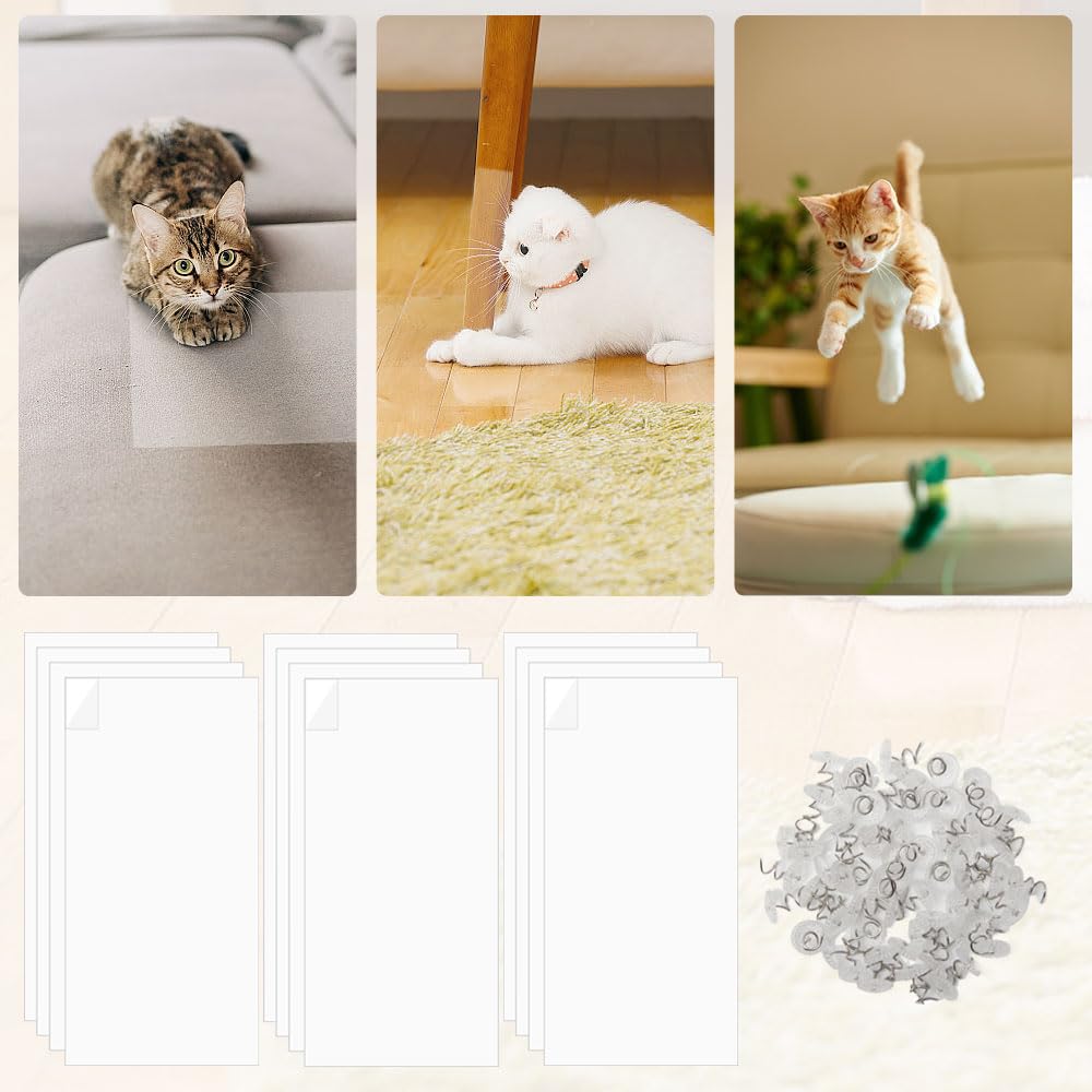 12 Piezas Protector de Muebles Adhesivo para Gatos con Tornillos Cinta Anti Arañazos para Gatos Protector De Muebles Gatos Funda Autoadhesiva Transparente Para Sofás,Colchones,Puertas,Paredes