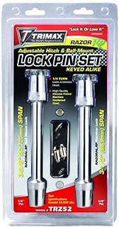TRIMAX TRZ52 Razor Adjustable Hitch & Ball Mount Lock Pin Set - (1) 1/2" Pin x 3-5/8" Span & (1) 5/8" Pin x 3-1/2" Span