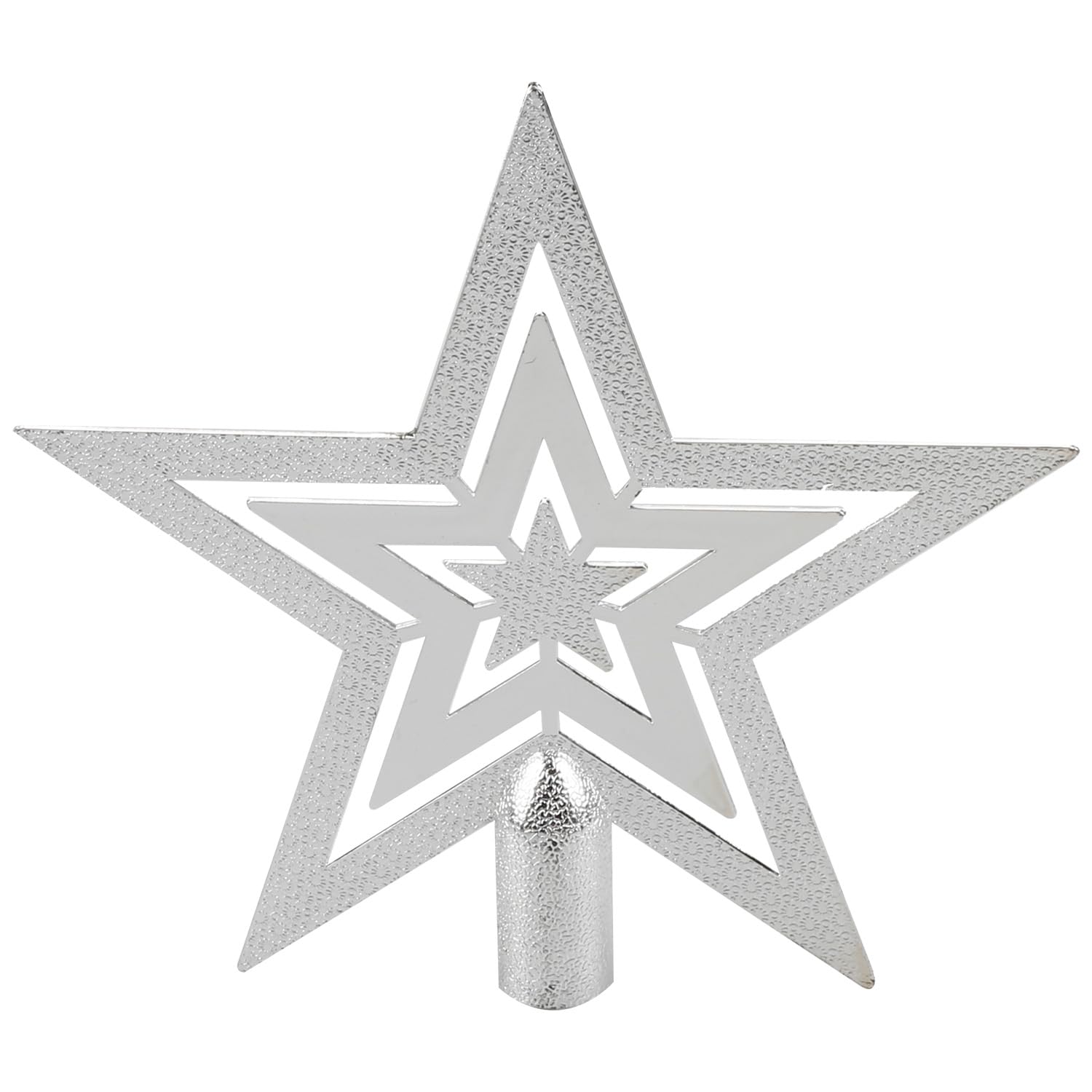 Hopzab 18CM Plastic Gold Star Christmas Tree Topper Five Pointed Star Treetop Decoration for Christmas Tree Ornament(Silver)
