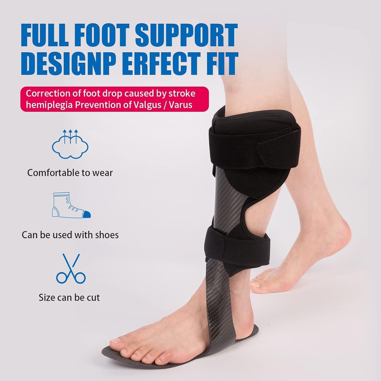 Carbonfaser-AFO-Fußheberorthese, Leichte Knöchel-Fuß-Orthese, Zum Gehen Mit Schuhen, Ganghilfe-Stützhalterung, Verstellbar Und Zuschneidbar, Für Fußheberfuß, Knöchelinstabilität, Plantarfasziitis