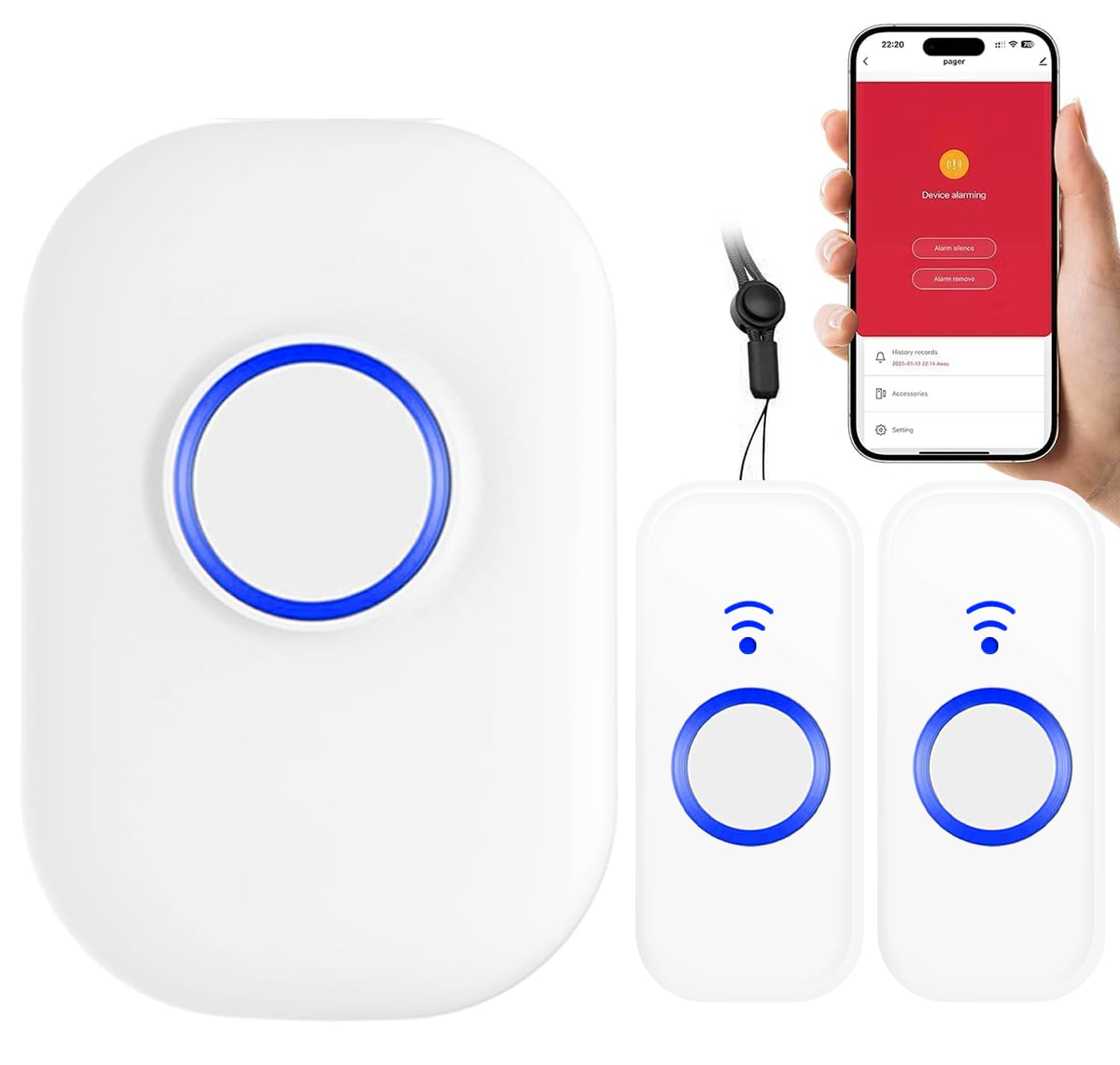 WiFi Wireless Caregiver Pager Call Button for Elderly at Home, App Control Medical Alert System for Seniors Patients Disabled Monitoring, Home Nursing Care Facility Use (Only Supports 2.4GHz WiFi)