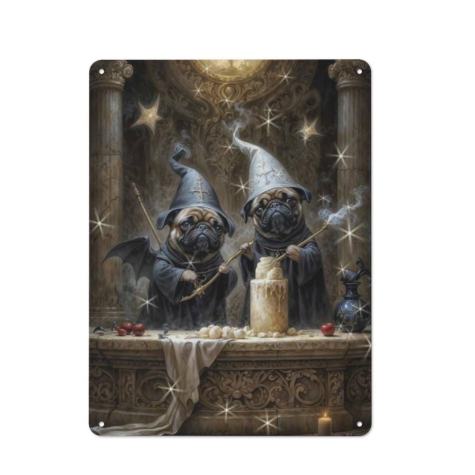 Junmoney Pugs Wisards Metal Wall Sign 40X30cm Featuring For Bar Or Restaurant, For Bar Decor Enthusiasts