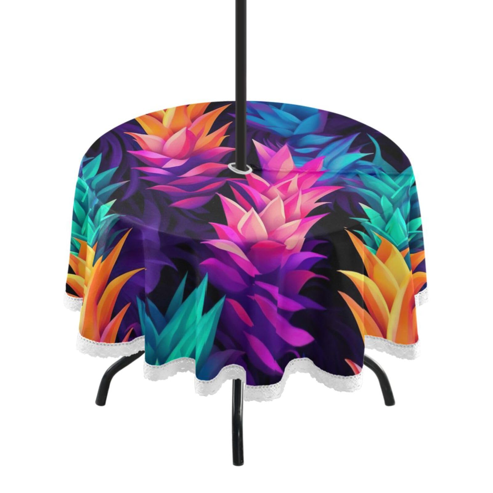 Wajiw 60 Inch Indoor Outdoor Round Tablecloth with Umbrella Hole and Zipper Waterproof Patio Table Cover for Camping Dining Room Party Outdoor Picnic,Pineapple