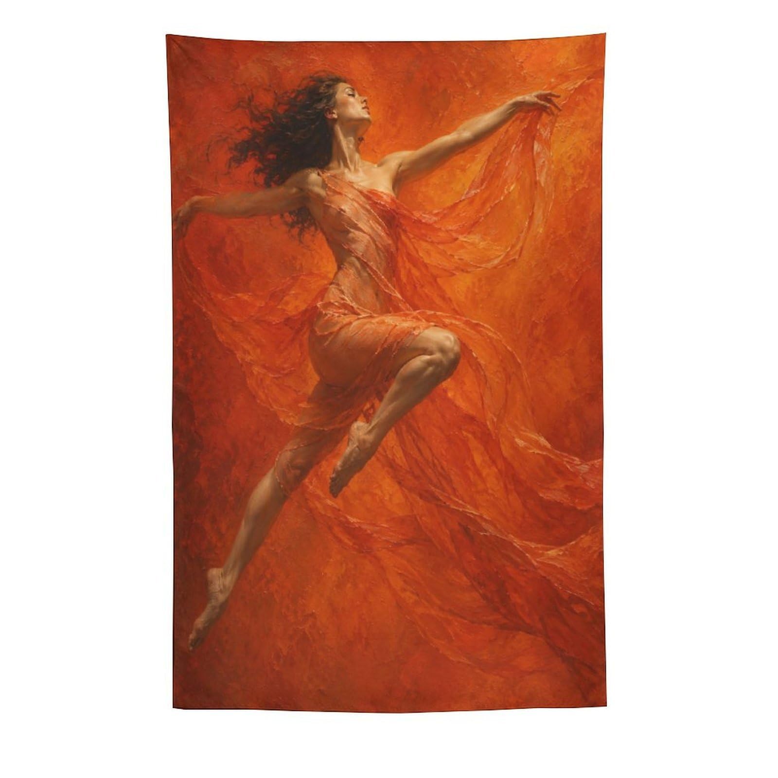 W7C8U2X3 Orange Ballerina Leap Wall Tapestry, Impressionist, Room Divider