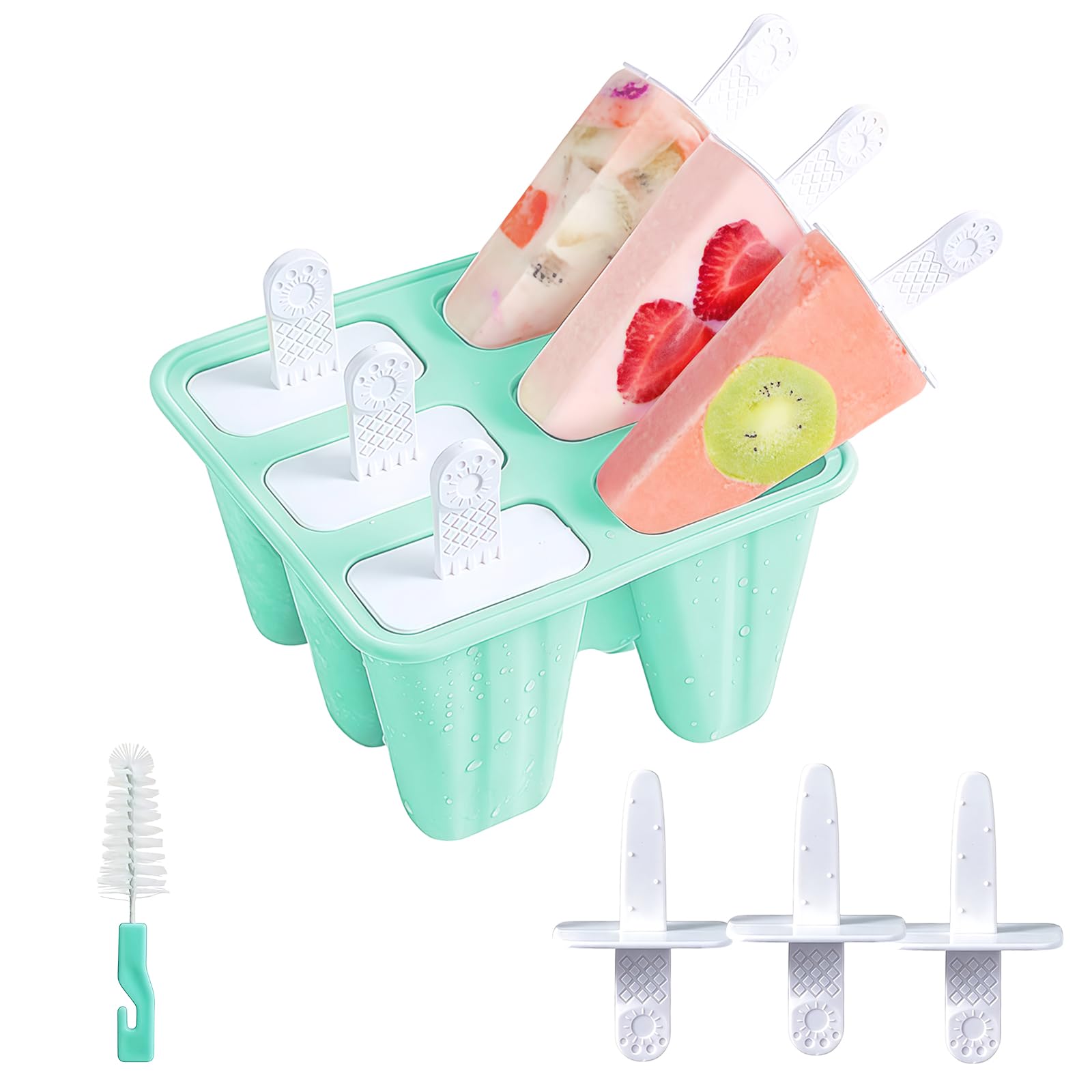 HAGOT Silicone Ice Lolly Moulds Set of 6, Reusable Ice Pop Moulds, DIY Ice Cream Sticks Juice Yogurt Smoothie Popsicle Molds
