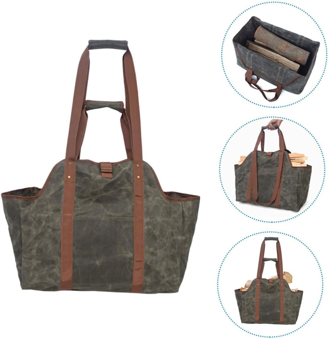 PRETYZOOM Log Tote Bag Waxed Canvas Firewood Storage Carrier Capacity Log Holder for Fire Pit and Wear-resistant Design for Indoor and Outdoor Use