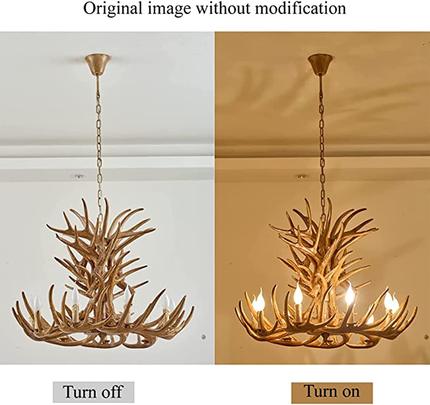 Lámpara de araña de 9 Luces con Forma de Cuernos de Ciervo, Bombillas E12, lámpara Colgante de Resina con Forma de Cuernos de Ciervo de Estilo Industrial para el hogar, Tiendas y cafeterías