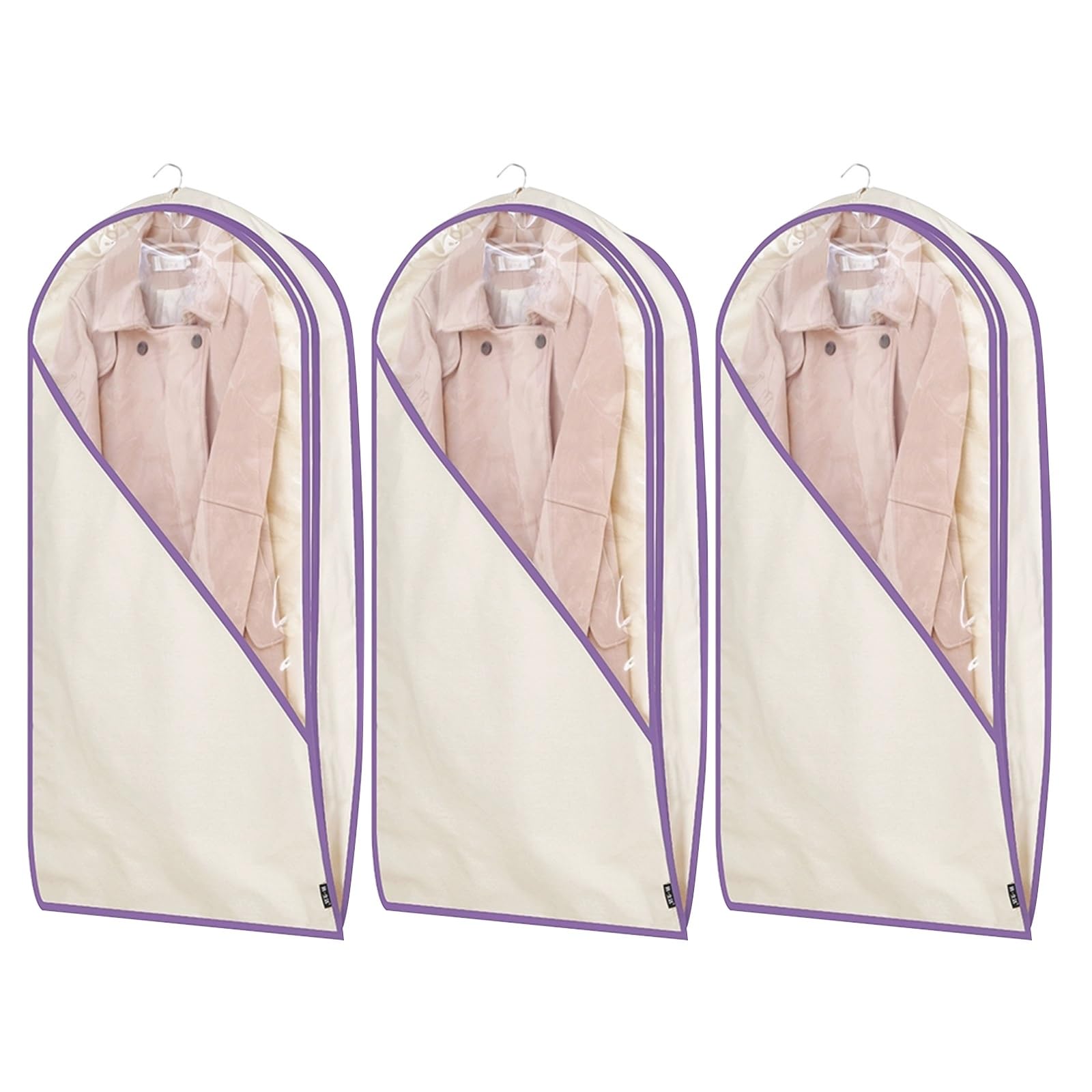 DFGHNBVC Cotton Garment Bags For Dresses Coats | Breathable Storage Bags, Pack Of 3,Purple-130Cm/51In