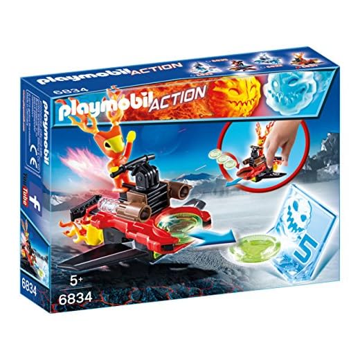 Playmobil Fire & Action- Action Sparky de Fuego con Nave Lanzadora Playsets de figuras de juguete, Multicolor (6834)