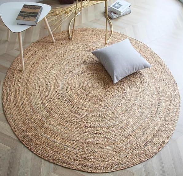 Image of Handmade Braided Natural Jute Round Doormat 60 x 60 cm Non Slip for Home decore