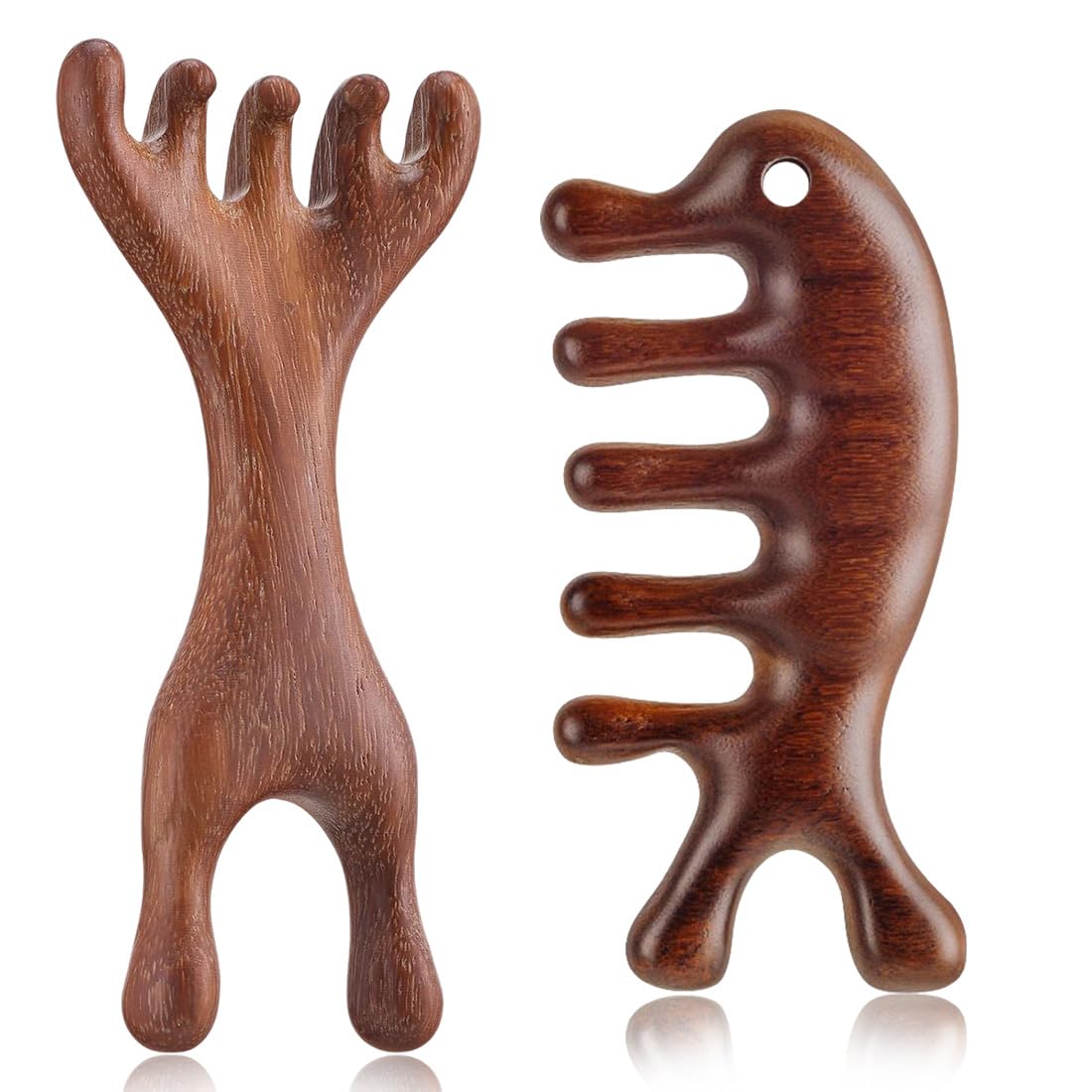 2 Piezas Peine De Madera Doble Extremo Para Masaje Cuero Cabelludo, Masaje De Cabeza, Masaje Capilar, Masajeador Cuero Cabelludo, Peine De Madera De Sándalo Natural, Sin Peine Púas Anchas Estáticas