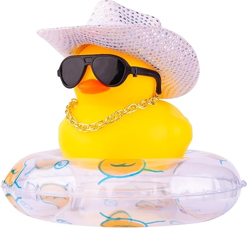 Patos de goma para tablero de instrumentos de automóvil, pato vaquero, adornos de automóvil, accesorios de decoración de tablero de pato amarillo,