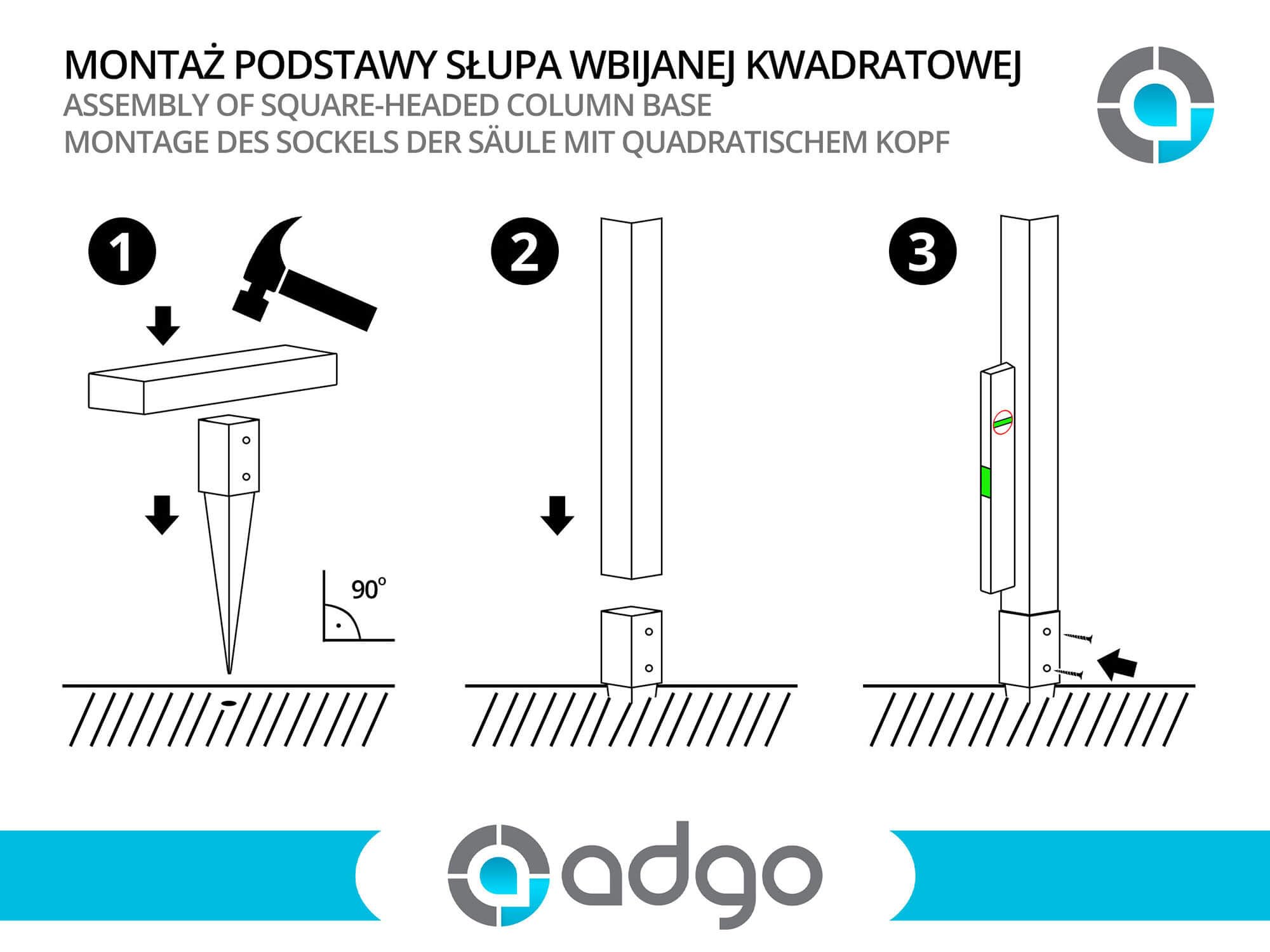ADGO Einschlagbodenhülse - 4er Set Pfostenträger 80x80 Länge 750 mm - Zaunpfostenträger - Bodenanker für Holzpfosten - Feuerverzinkt - Einschlaghülse - Einschlagbodenhülse - Anker