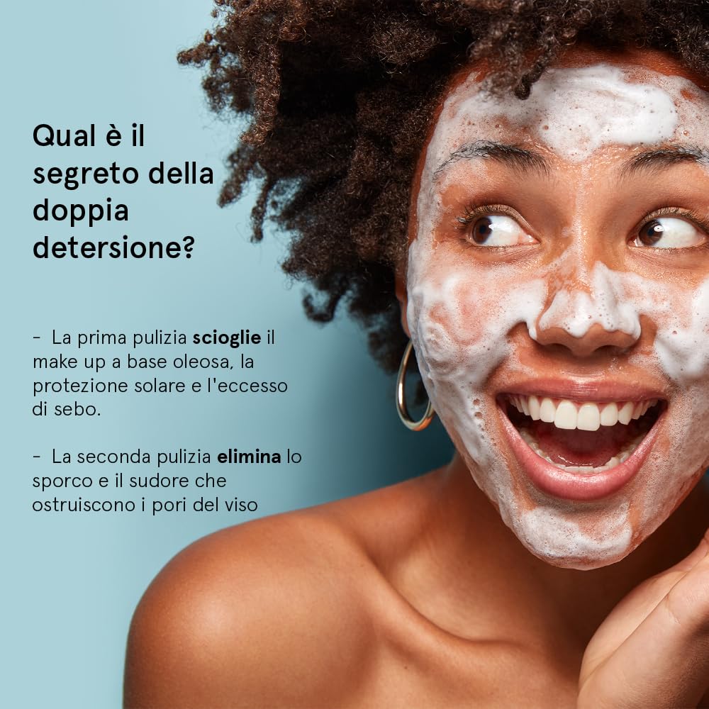 Mousse Detergente Viso Pelle Mista e Sensibile (60 ml) – Vincitore Skin Award, Formula Vegan, Priva di Fragranze – Detergente Schiumogeno Viso con Acido Ialuronico – Schiuma Detergente Viso Delicato