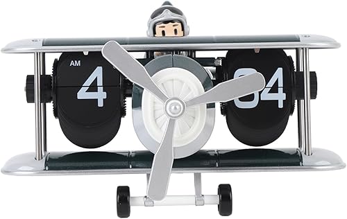 Airplane Flip Desk Clock, Retro Battery Powered 12 Hour Orange Red - Unique Airplane Design, Large Number Display, for Living Room and Office (Dark