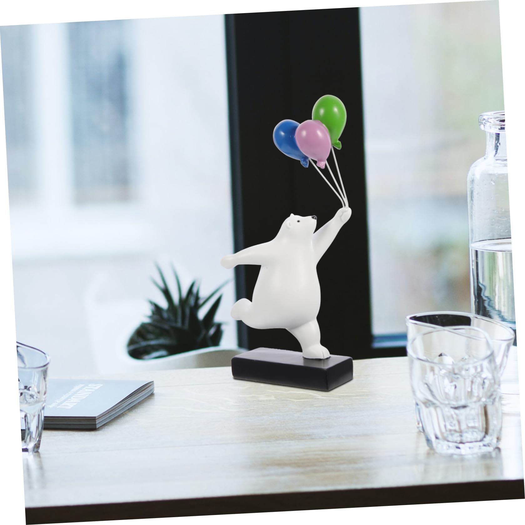 Palloncino Aspetto Vivid Scultura Orso in Resina e Design Cartone Animato per Decorazione Tavolo Ufficio Casa