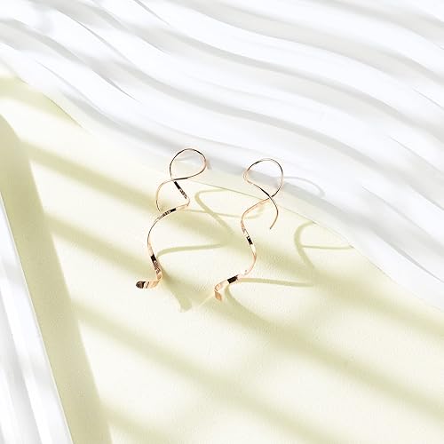 Miniatura 33 de Handmade Spiral Threader Earrings Sterling Silver Hypoallergenic Twisted Pull Through Drop Dangle Earrings for Women - Silver & Gold
