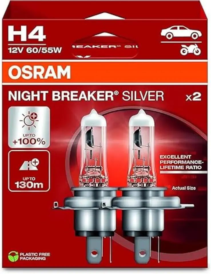 OSRAM NIGHT BREAKER SILVER, H4, lâmpadas de farol de halogêneo, caixa dupla (2 lâmpadas)