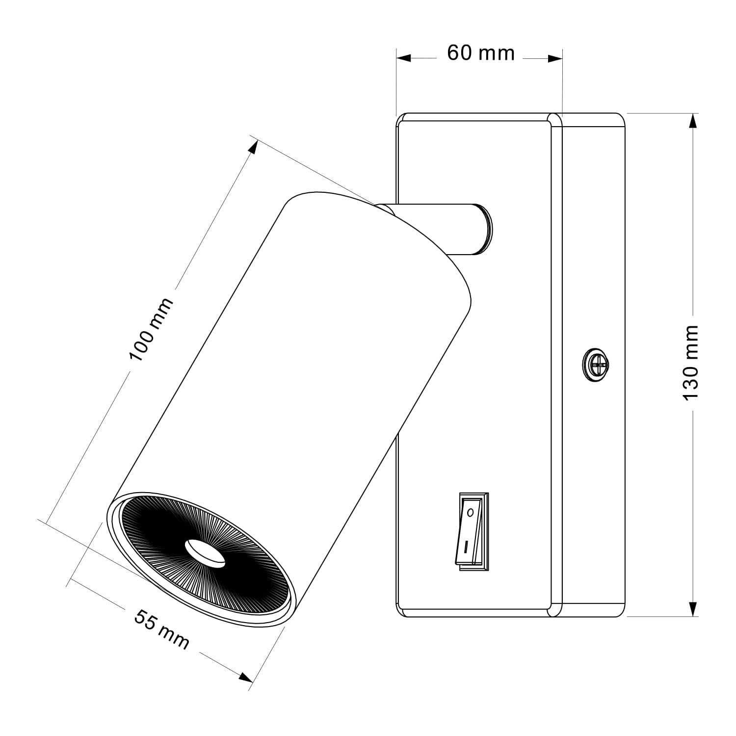 Maclean MCE369 Aplique de Pared GU10 con Interruptor Máx. 40W | Punto Giratorio | Diseño Moderno para Salón, Dormitorio y Pasillo | 55x100 mm (Blanco, 2 unidades con luz blanca cálida de 7W)