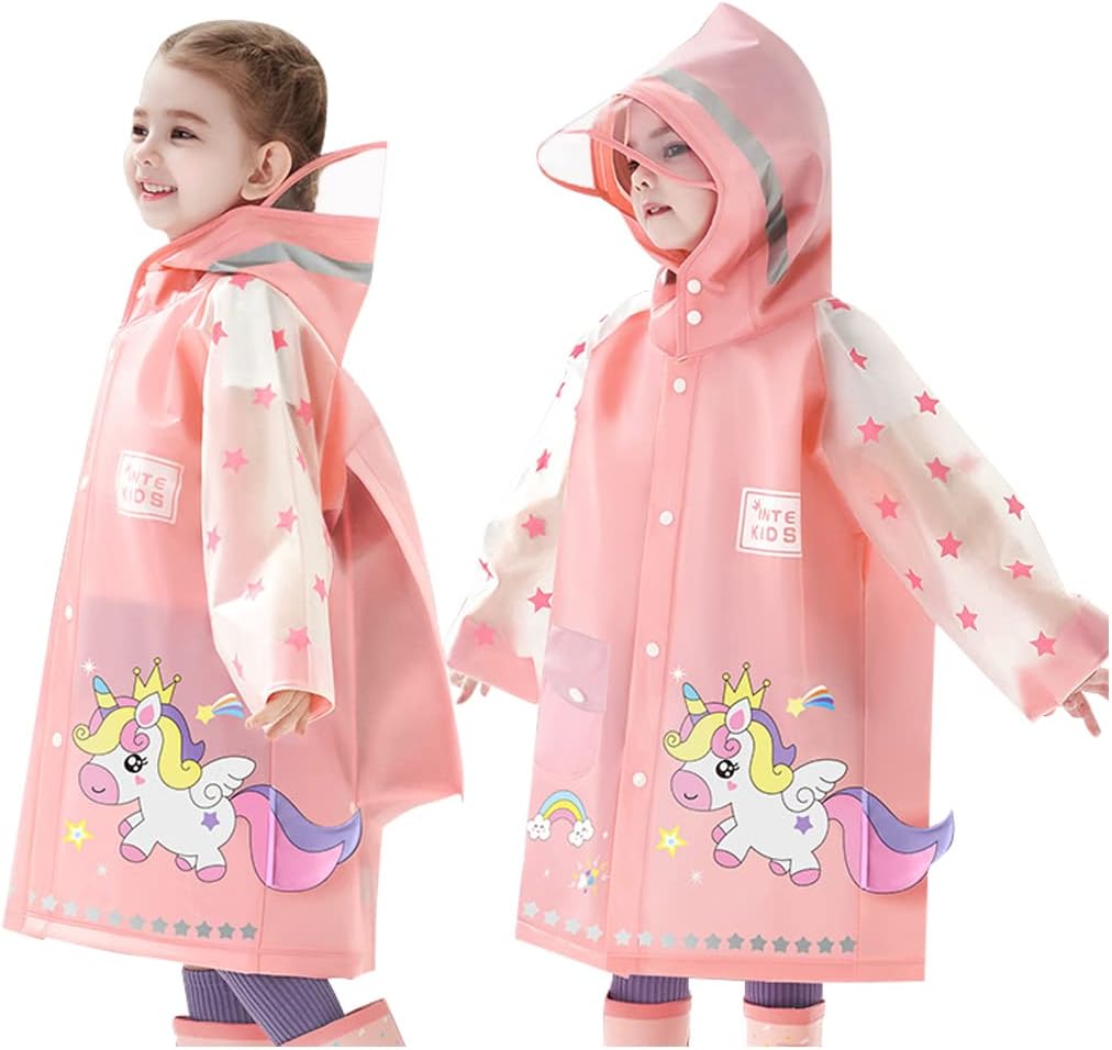 Hovkib Kids Raincoat Toddler Rain Poncho Girls Boys Rain Coat Hooded Waterproof Rain Jacket Children Rain Suit 2-8 Years