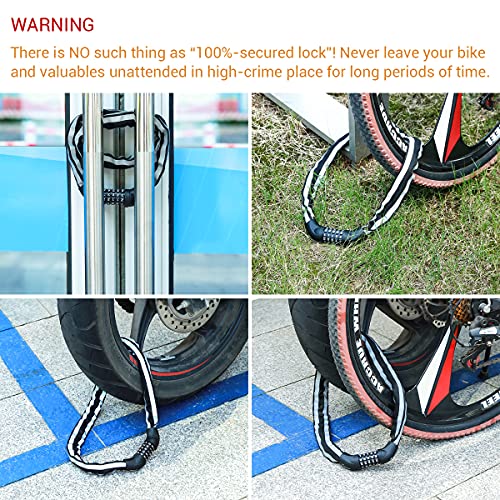 Sportneer Bike Lock: 5 Digit Combination High Security Anti Theft Bike Chain Lock - 3.2/3.6/4ft Heavy Duty Resettable Keyless Bicycle Lock for Bike, Motorcycle, Scooter, Door & Gate - 6mm Thick