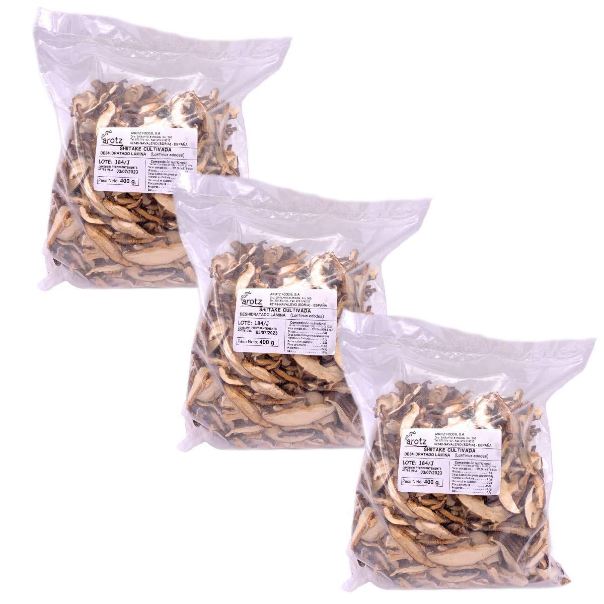 Arotz Shiitake getrocknet, 3x 400g aus Spanien, getrocknete Pilze in scheiben, aromatisch und natürlich