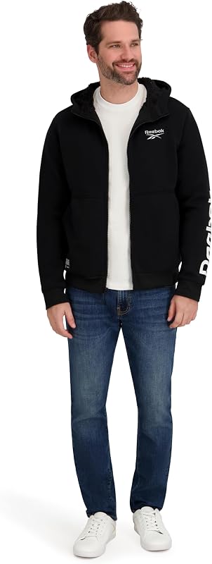 Reebok Mens Zip-Up Lined Logo Hoodie, Black, XL image 4