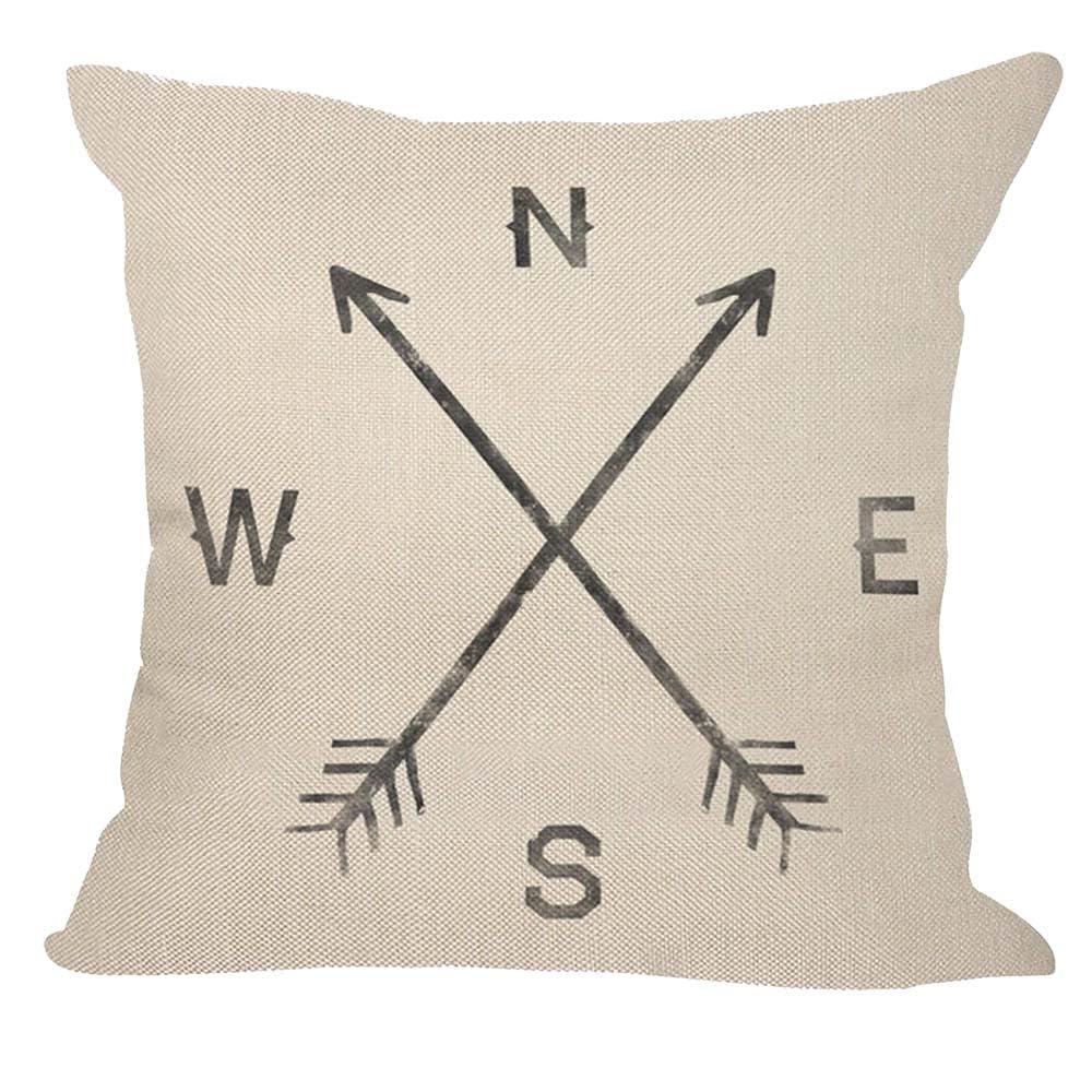 Orythyra Arrows Cushion Cover 45x45cm North South East West Arrows Cotton Linen Pillow Cover Decorative Throw Pillows Farmhouse Decor for Home Cushion Case 18x18 Inch