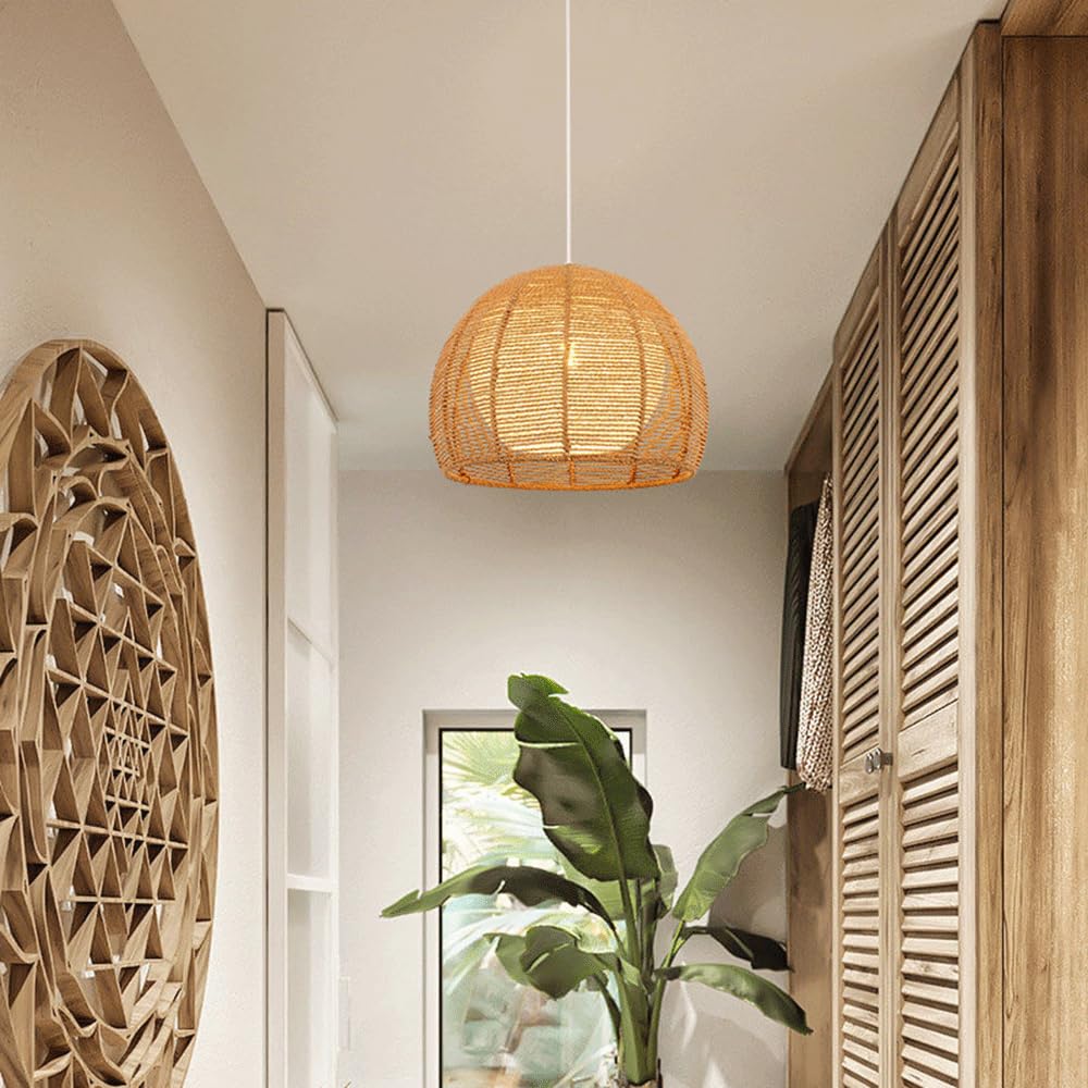Wisząca Lampa Wiklinowa E27, Abażur Z Plecionego Koszyka Z Rattanu, Lampa Sufitowa W Stylu Rustykalnym, Rustykalnym, Boho, Do Salonu, Wyspy Kuchennej CJSLXGBL